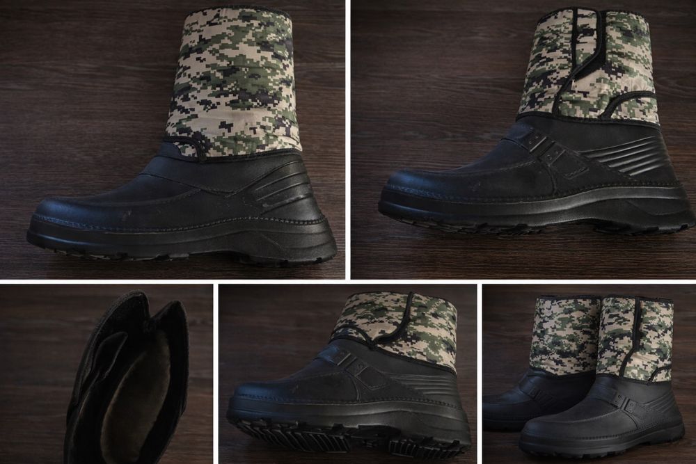 Теплі зимові чоботи 46 розмір, камуфляж, легкі та зручні