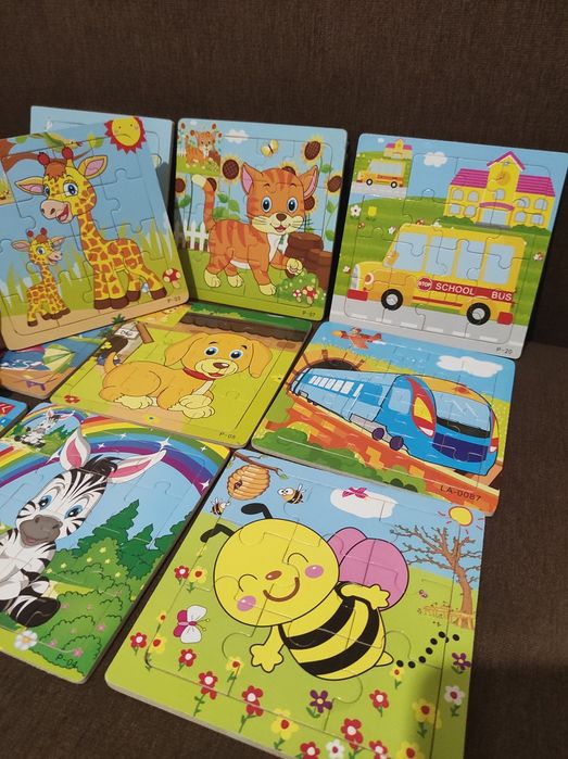 Дерев'яні пазли, пазли вкладиші, геометрика, пазли машина тварини