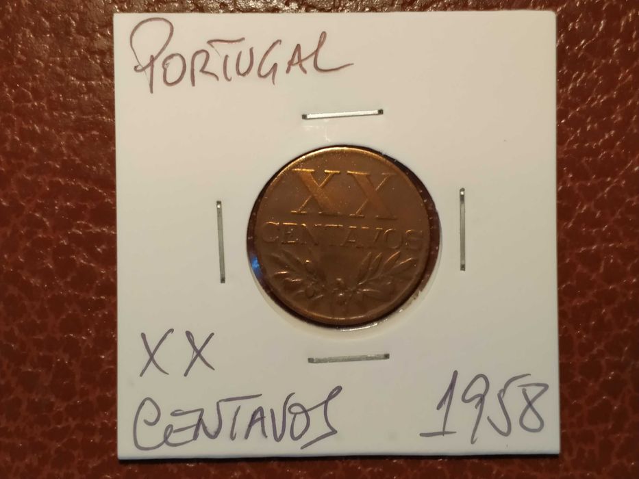 B220 moeda de 20 (XX) centavos de 1958 bronze - Portugal
