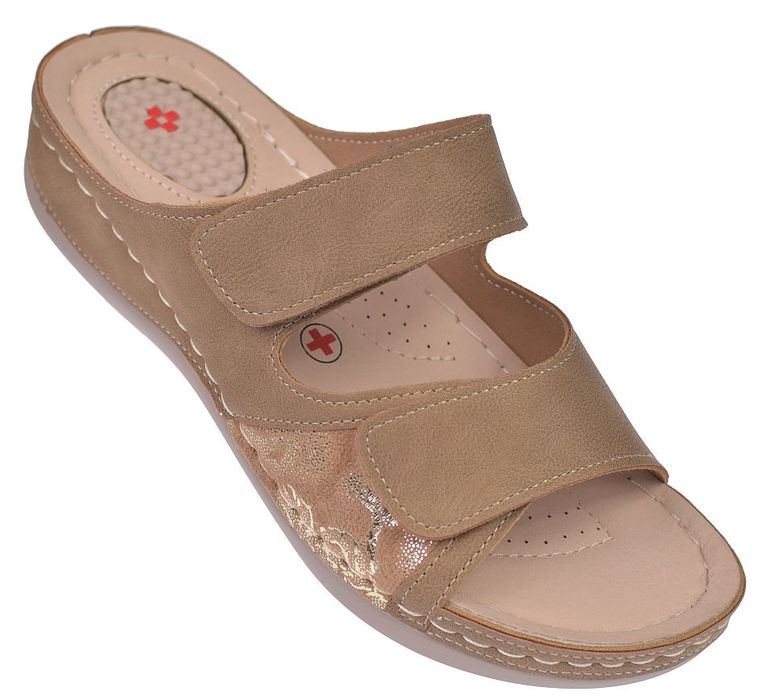 Klapki damskie zdrowotne na ostrogi piętowe 3017 N camel rozmiar: 41