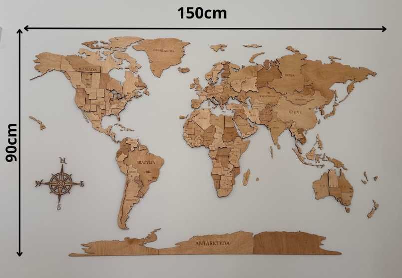 Mapa Świata 3D 150x90cm  – zaznacz swoje podróże | Pineski GRATIS | Szybka wysyłka