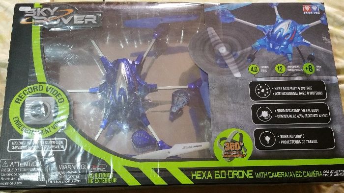 Drone 6 hélices - usado, com avaria em duas hélices.