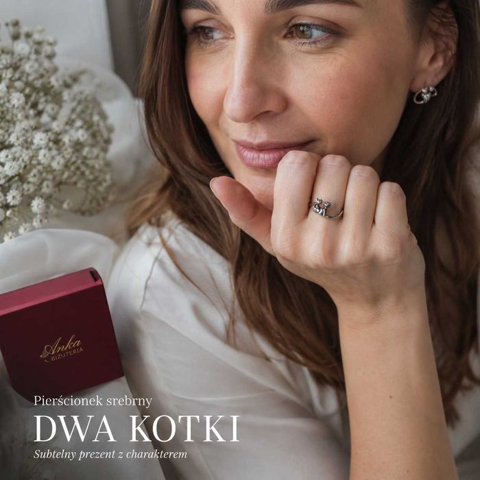 Pierśącionek srebrny DWA KOTKI