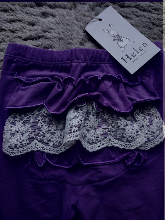 Nowe legginsy z falbankami/fioletowe/koronka/Helen/r.104