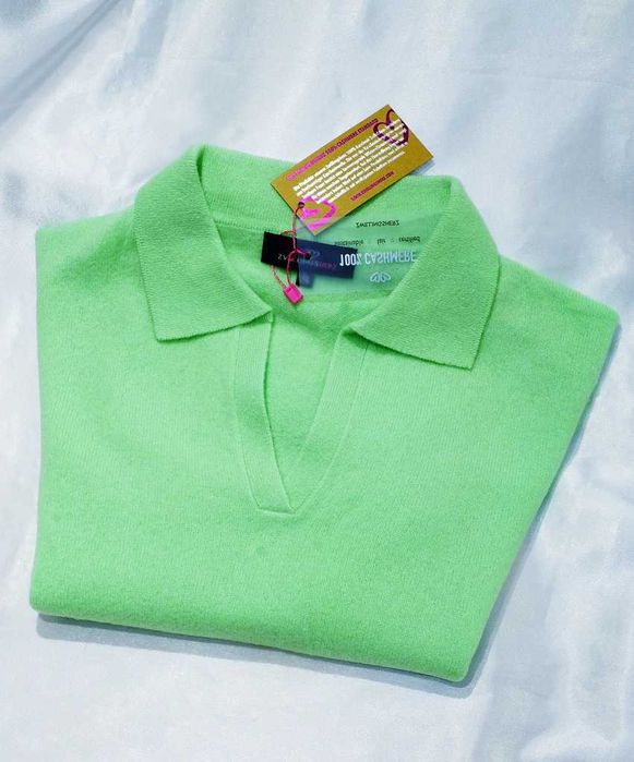 ZWILLINGSHERZ koszulka polo 100% kaszmir S zielony open collar Cena Producenta: € 490