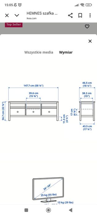 Szafka RTV Ikea Hemnes biała bejca / sosna
