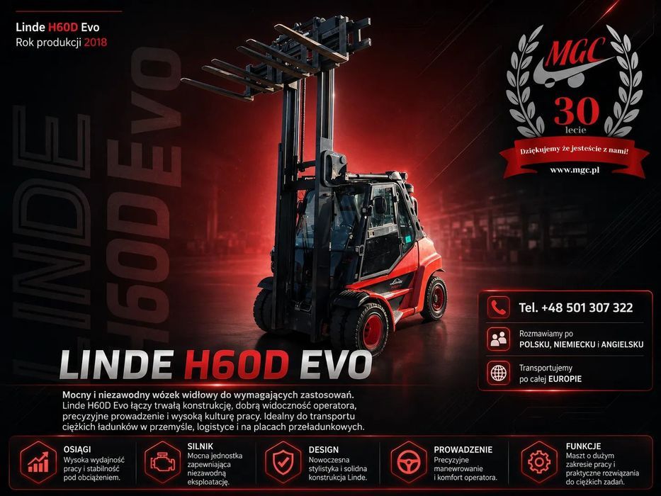 Linde H 60 D Evo / 6 WIDEŁ UNIKAT / SERWISOWANY / 6 TON UDŻWIGU / KSIĄŻKA SERWISOWA / 1WŁ. / MOŻLIWY UDT I TRANSPORT PO CAŁEJ EU!  Najtańszy w EU , Super stan, 1wł, trójwidły, Zadbany i NON STOP SERWIS