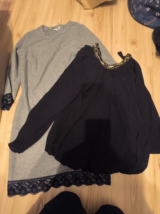 Sukienka sweterkowa  i czarna bluzka rozmiar S