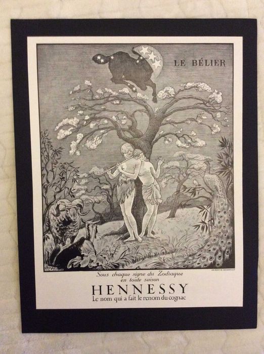 Publicidade original "Hennessy Cognac'- Zodiaque Le Bélier, 1935