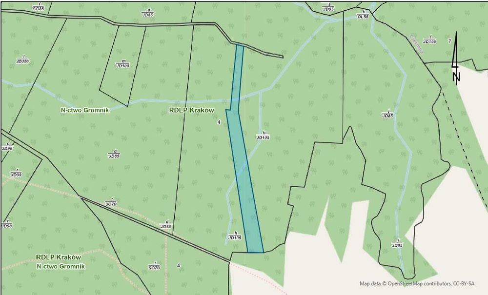 Las, działka leśna 0,54 ha, Szerzyny