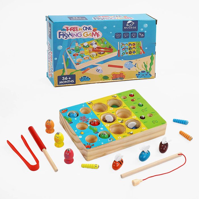 Сортер дерев'яний логічний морква,бджілки,червячки,магнітна рибалка