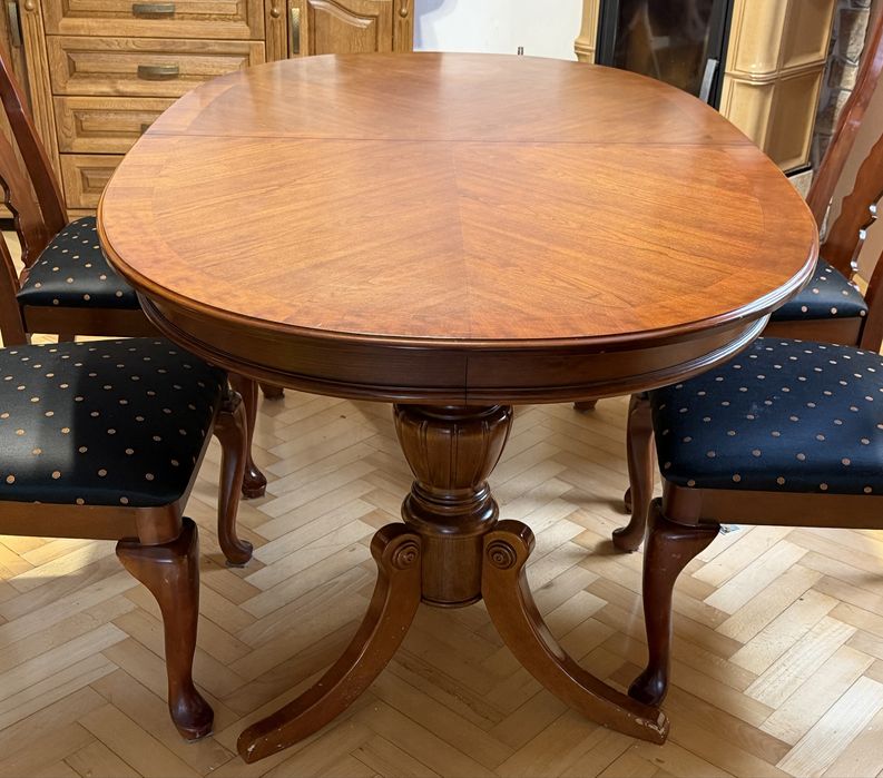 Solidny stół rozkładany + 4 krzesła | lite drewno | klasyka