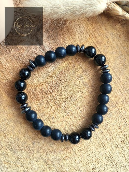 Bransoletka męska turmalin + onyks