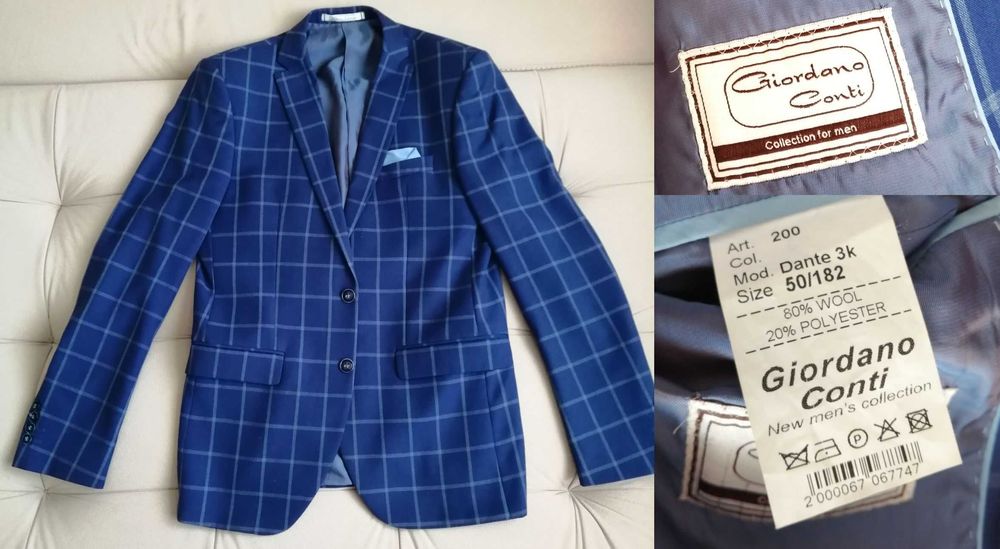 Костюм мужской, стильная тройка Giordano Conti, пиджак в клетку, 50 р.