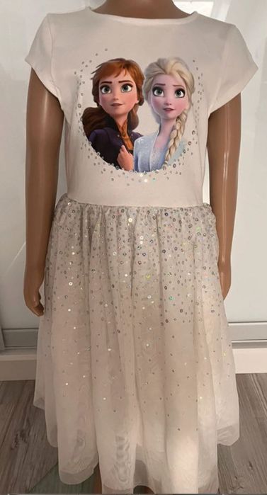 Elsa, Elza, Frozen, Kraina Lodu, sukienka tiul cekiny HM 122 128