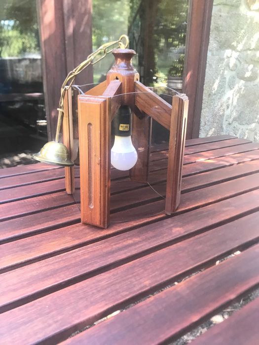 Candeeiro de tecto - madeira e vidro