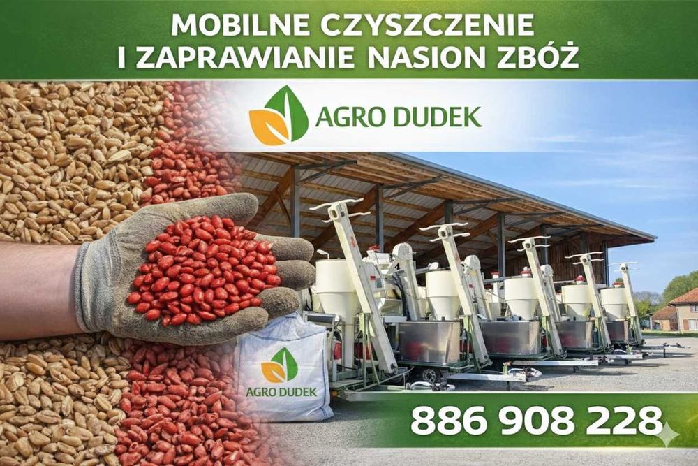 Czyszczenie i zaprawianie nasion zbóż dla gospodarstw rolnych. DOJAZD
