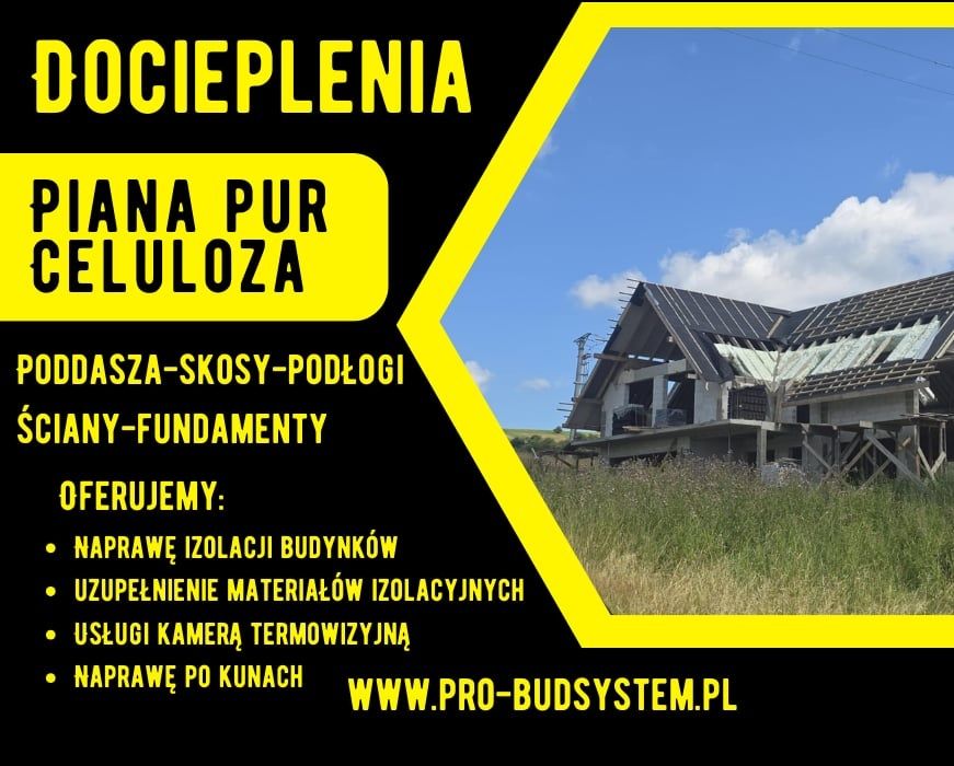 Docieplanie Pianką PUR Ocieplenie poddasza Izolacja Celulozą Natrysk