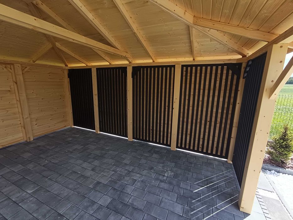 Nowoczesna altana 4x6 m, lamele, gont bitumiczny - producent