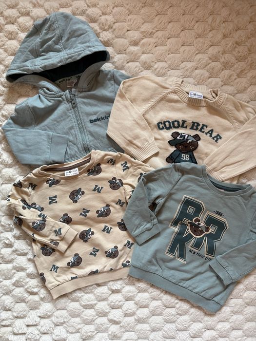Beżowo niebieska paczka ubran dla chlopca rozmiar 86