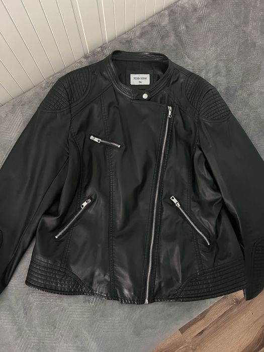 Duża czarna ramoneska biker z zamkami