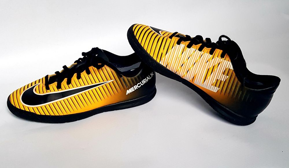 NIKE Mercurial X, adidasy halowe, czarne z bielą i żółtym, 38,5