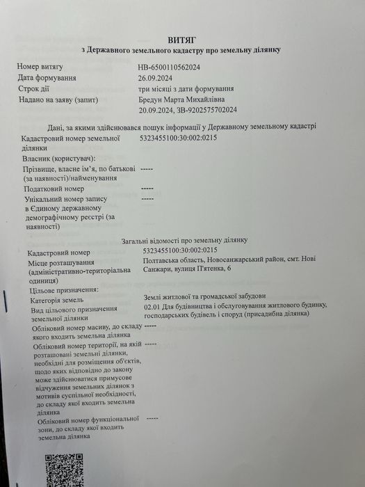 Земельний участок, Для будівництва і обслуговування житлового будинку