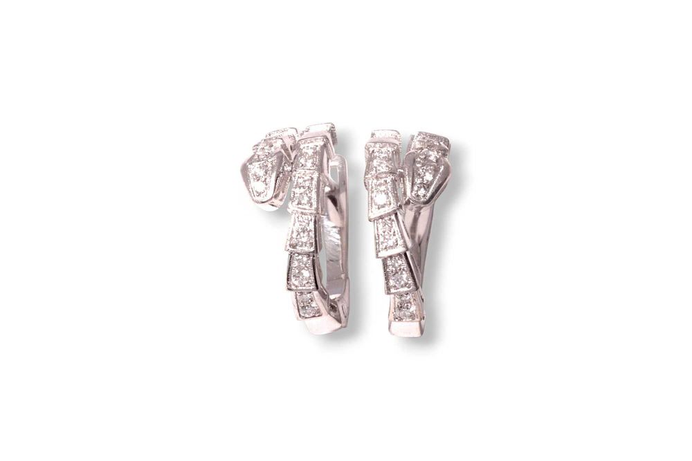 Серьги «Змеи» из белого золота с фианитами