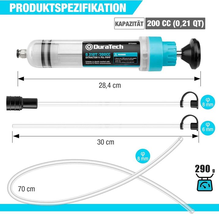 Pompa do odsysania oleju Strzykawka 200ml DURATECH + Akcesoria
