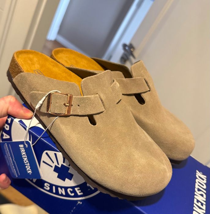 wysylka GRATIS - TOP jakość Birkenstock Boston taupe zamsz rozm 39 HIT na lato mule klapki