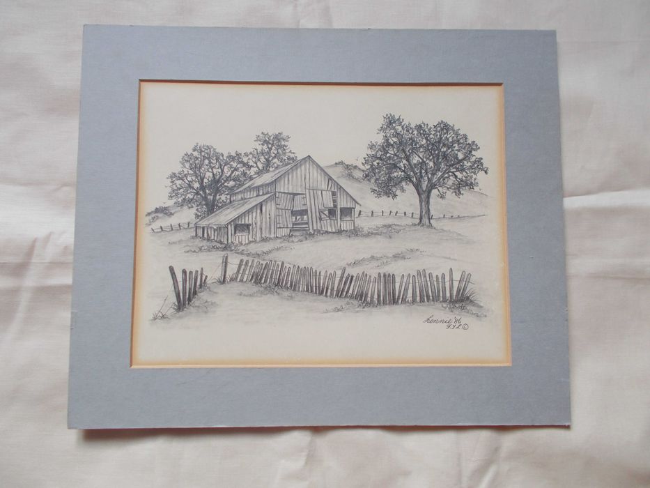 Rysunek vintage ołówkiem w grubym passe partout