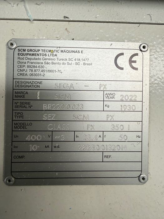 Serra de Painéis SCM Class PX350i – 3200 mm – 2022 – Apenas 317 horas – Laser – Batente Motorizado