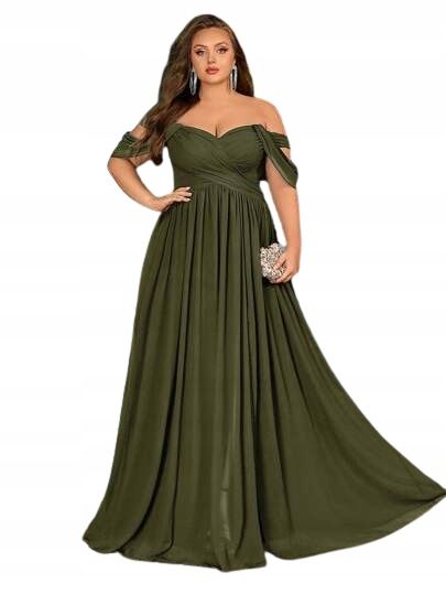 Shein plus size suknia damska zielona długa wieczorowa 50 11db