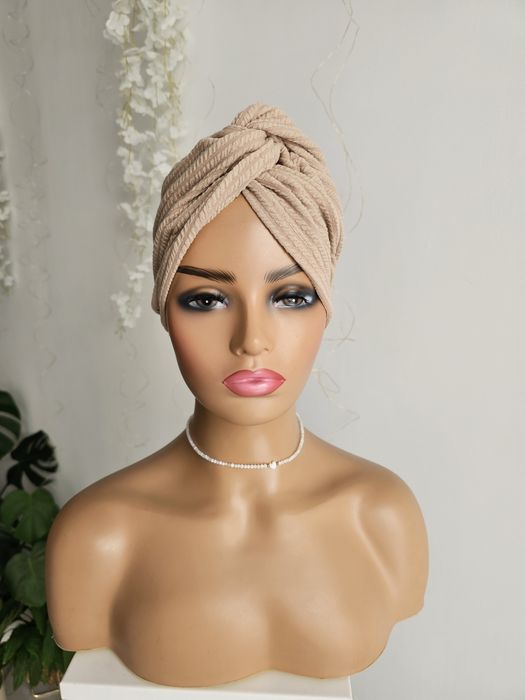 Turban czepek Mia beż nakrycie głowy podczas leczenia czapka