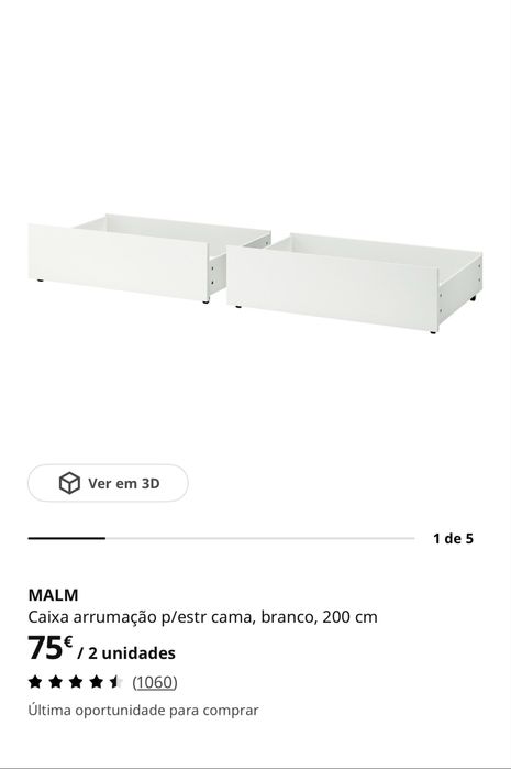 Cama IKEA MALM 160x200 completa + colchão + 4 gavetões