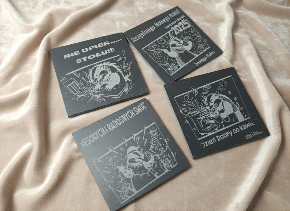 Grawer laserowy podkładki pod kubki z łupka