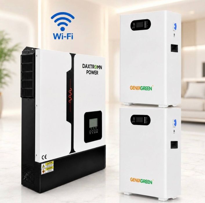 11 кВт LiFePO4 Комплект резервного живлення з Wi-Fi інвертор Daxtromn Power + 2 акумулятора 51,2V з LCD-дисплеєм Genix Green