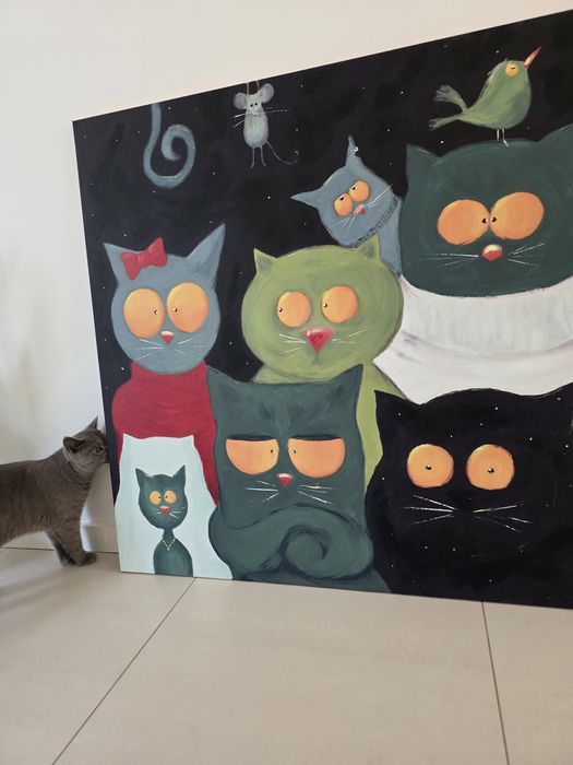 Quadro original gatos colorido