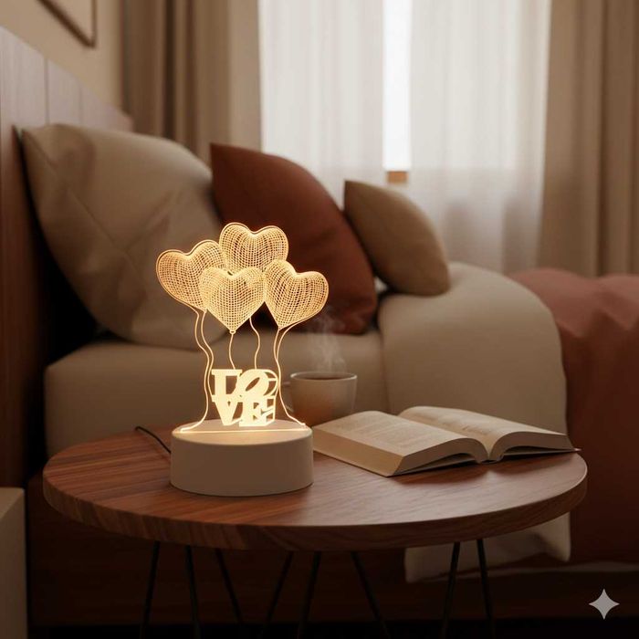 Lampka nocna LED 3D serca dotykowa USB prezent walentynkowy LOVE