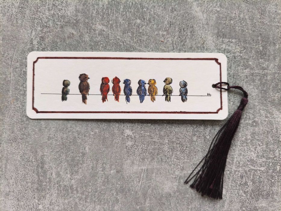 Akwarela Zakładka Książki Ptaki Cytat Miłość Przyjaźń Tasiemka