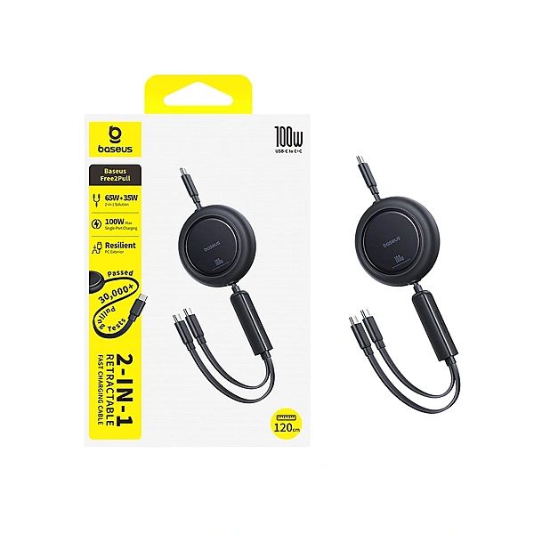 Kabel zwijany Baseus Free2Pull Mini 100W 3w1 USB-C - 2xUSB-C 1.2m - cz