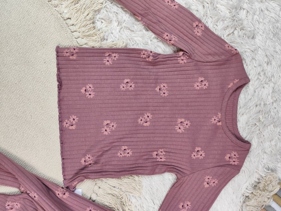 Komplet dla dziewczynki nowy prążek kwiatki 80-86