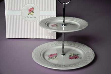 Etażerka patera dwupoziomowa do ciast motyw róża/lawenda