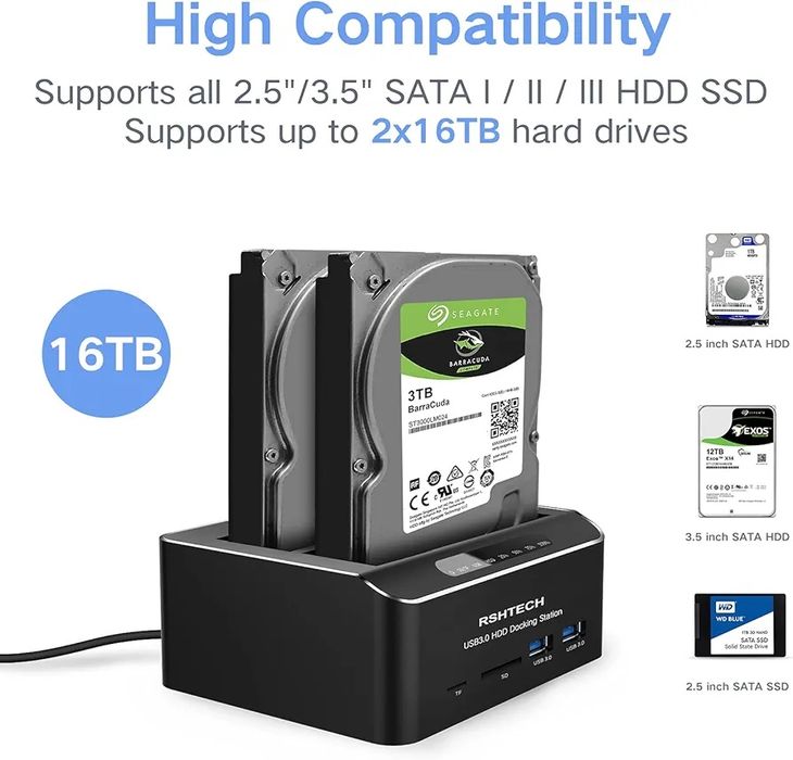 Док-станція для жорстких дисків RSHTECH USB 3.0 Dual Bay SATA HDD/SSD