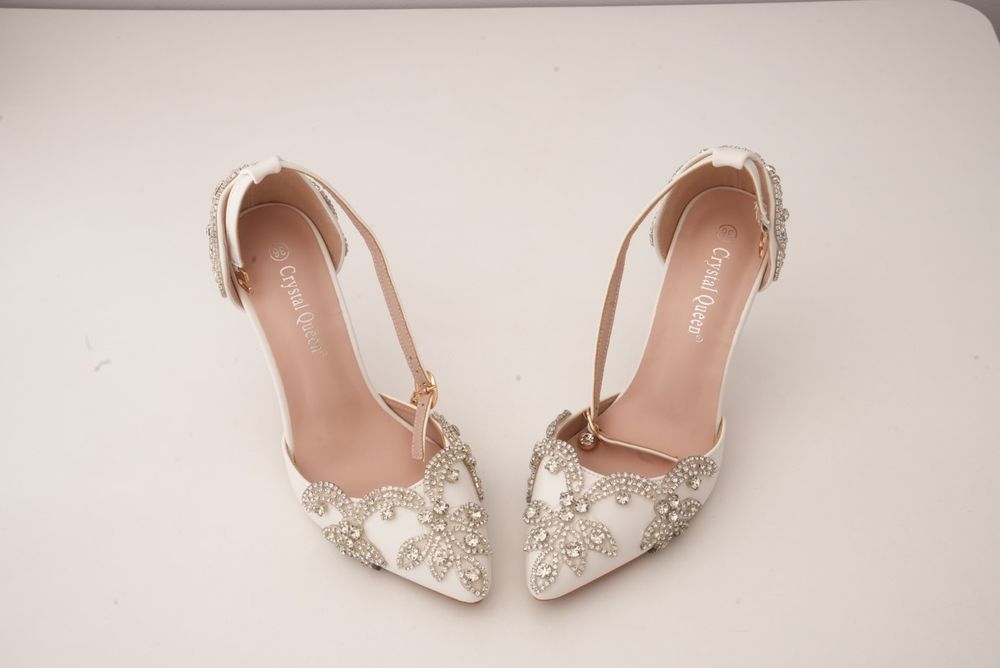 Eleganckie białe buty z kryształkami 36 obcas 7cm