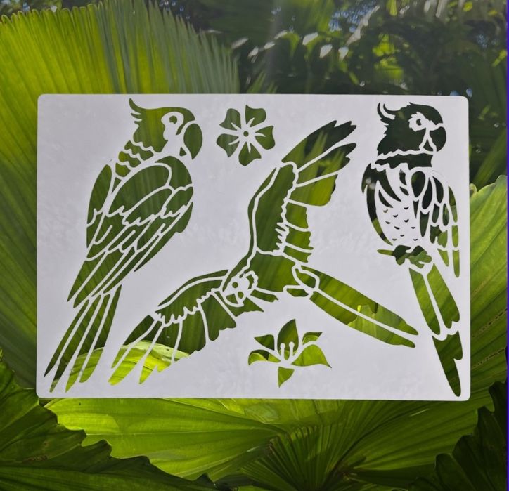 Szablon z motywem papug, malarski, DIY, crapbookingu, tynk - Nr 14b