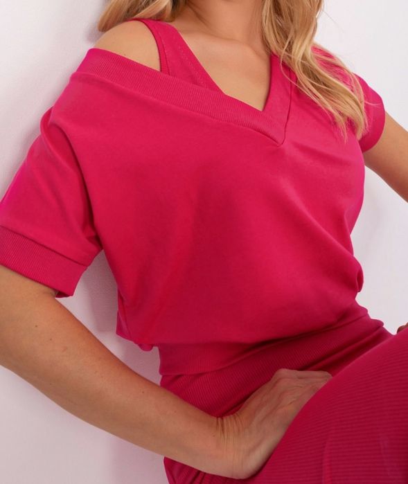 Komplet sukienka + bluzka fuksja i beż