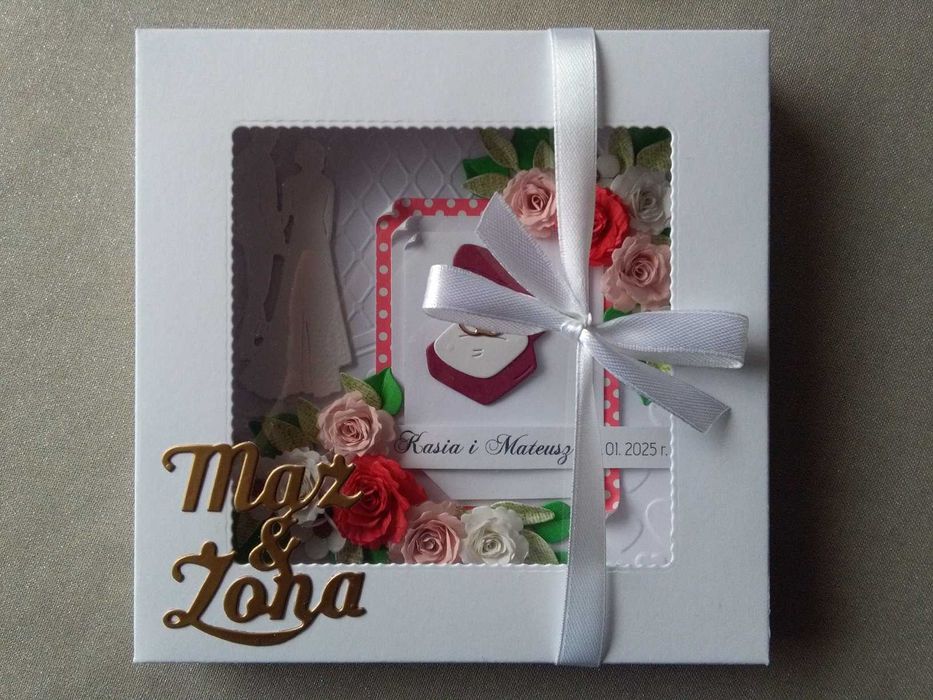 Kartka na ślub, wesele, pamiątka, w pudełeczku, ręcznie robiona