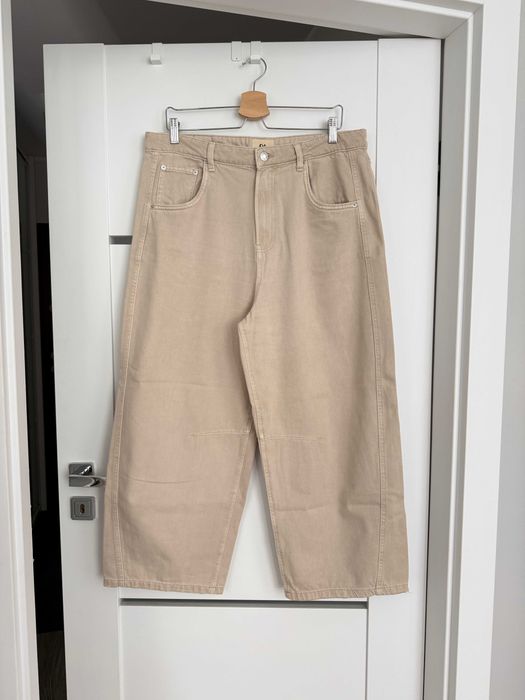Spodnie jeansowe beżowe C&A 44 nowe szeroka nogawka wysoki stan wide leg piaskowe horseshoe