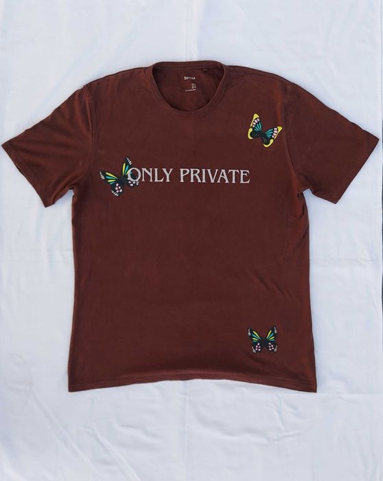 Koszulka brązowa tshirt z nadrukiem Only Private Bershka XL graphictee